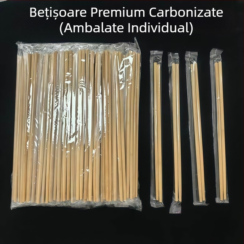 Bețișoare de unică folosință din bambus, extra lungi, ambalate individual, pentru uz casnic și takeout, rezistente la mucegai, carbonizate