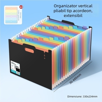 Dosar acordeon vertical A4, curcubeu, organizator de documente pentru birou și lucrări școlare
