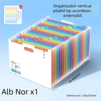 Dosar acordeon vertical A4, curcubeu, organizator de documente pentru birou și lucrări școlare