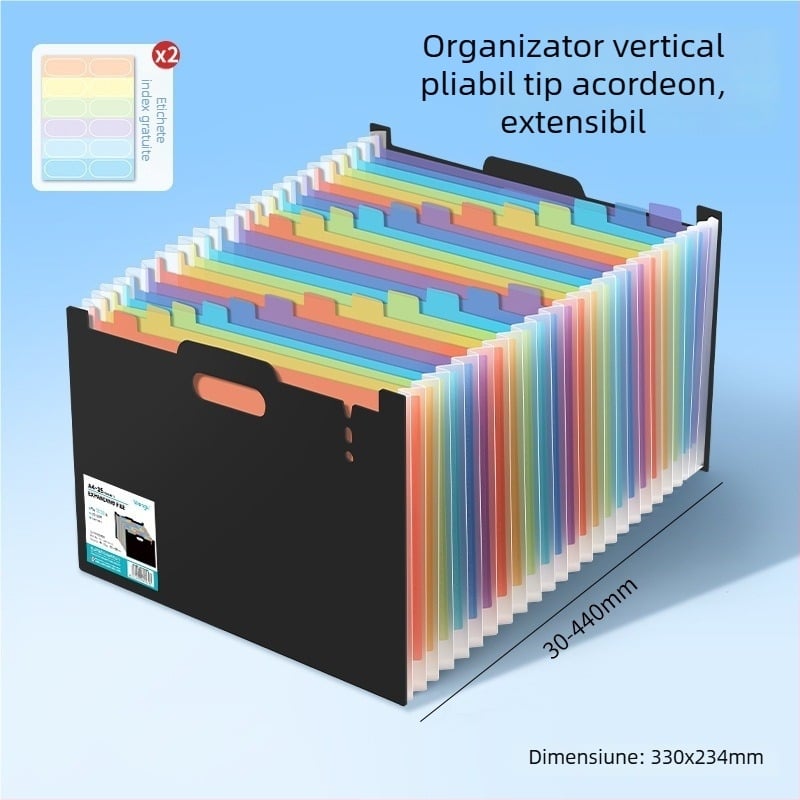 Dosar acordeon vertical A4, curcubeu, organizator de documente pentru birou și lucrări școlare