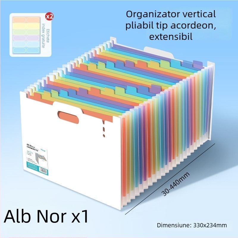Dosar acordeon vertical A4, curcubeu, organizator de documente pentru birou și lucrări școlare