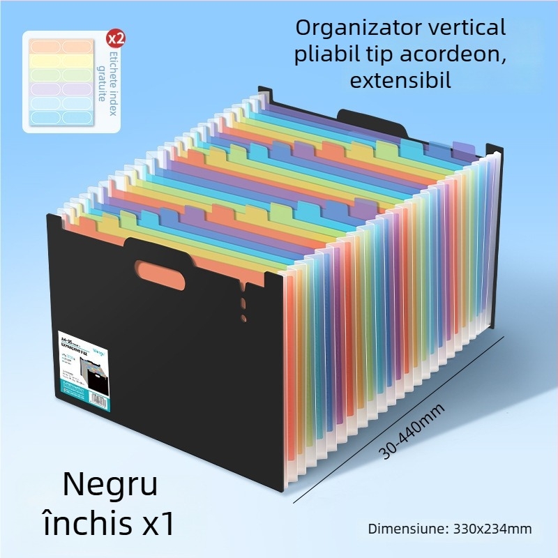 Dosar acordeon vertical A4, curcubeu, organizator de documente pentru birou și lucrări școlare
