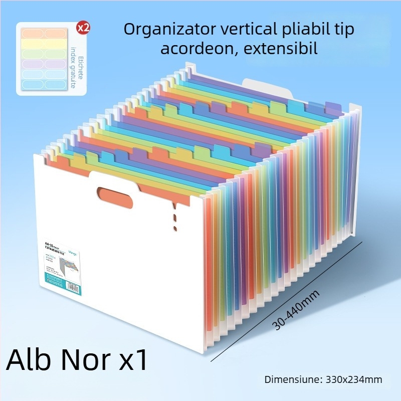 Dosar acordeon vertical A4, curcubeu, organizator de documente pentru birou și lucrări școlare