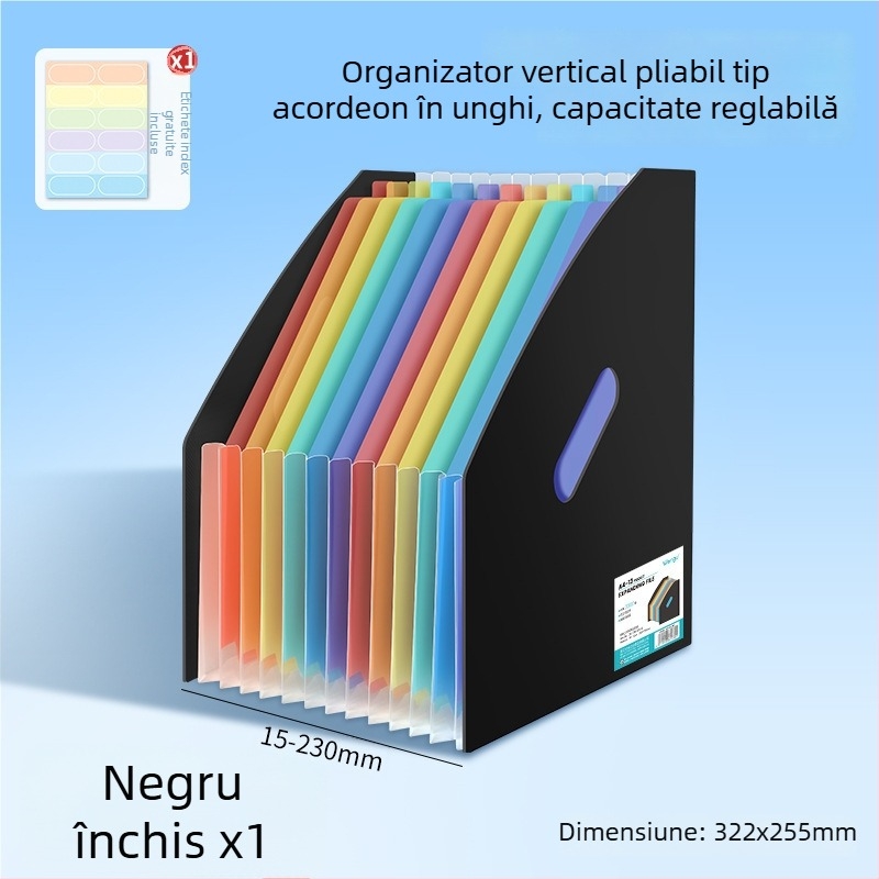 Dosar acordeon vertical A4, curcubeu, organizator de documente pentru birou și lucrări școlare
