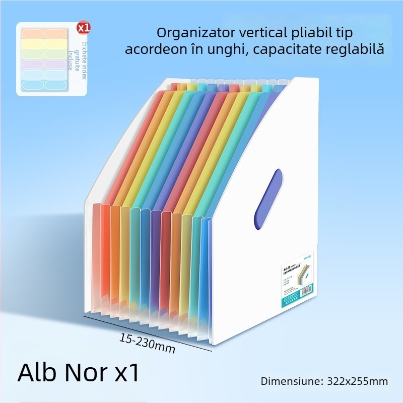 Dosar acordeon vertical A4, curcubeu, organizator de documente pentru birou și lucrări școlare
