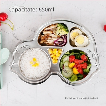 Farfurie pentru copii din oțel inoxidabil cu compartimente, 304/316, cu model desen animat, formă neregulată