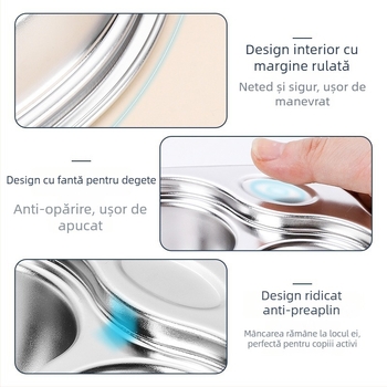 Farfurie pentru copii din oțel inoxidabil cu compartimente, 304/316, cu model desen animat, formă neregulată
