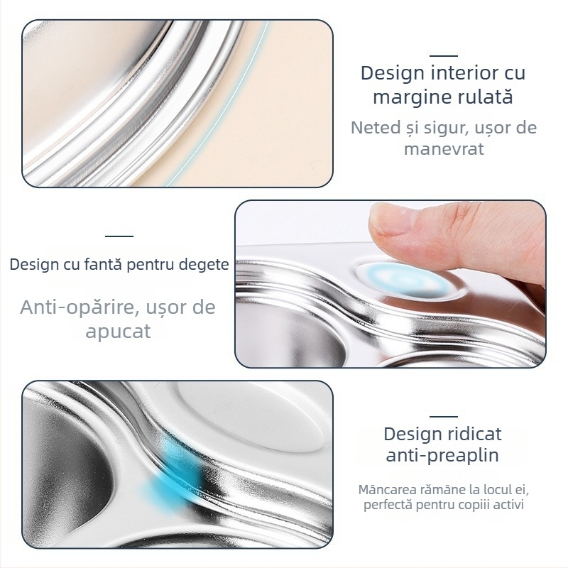 Farfurie pentru copii din oțel inoxidabil cu compartimente, 304/316, cu model desen animat, formă neregulată