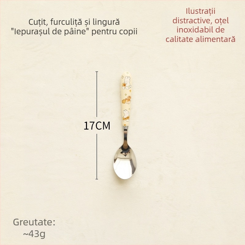 Tacâmuri pentru copii din oțel inoxidabil, mâner ceramic, cuțit, furculiță și lingură, lingură de desert în stil occidental