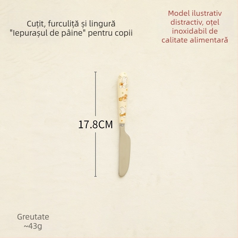 Tacâmuri pentru copii din oțel inoxidabil, mâner ceramic, cuțit, furculiță și lingură, lingură de desert în stil occidental