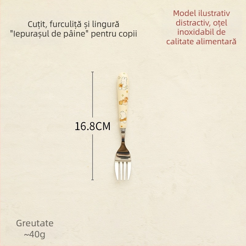 Tacâmuri pentru copii din oțel inoxidabil, mâner ceramic, cuțit, furculiță și lingură, lingură de desert în stil occidental