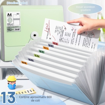 Organizator acordeon pentru fișe de examen, format A4, 13 compartimente, capacitate mare
