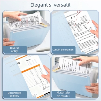 Organizator acordeon pentru fișe de examen, format A4, 13 compartimente, capacitate mare