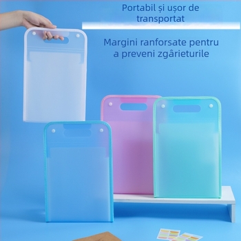 Mapă acordeon verticală cu mâner, compartimente multiple pentru documente ale elevilor, transparentă
