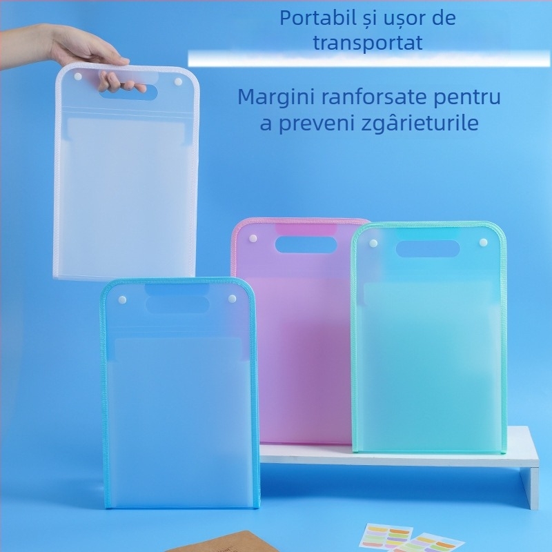 Mapă acordeon verticală cu mâner, compartimente multiple pentru documente ale elevilor, transparentă
