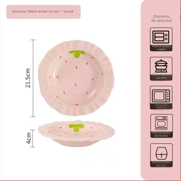 Farfurie ceramică cu motiv de pisică și măr, design elegant în stil francez, diametru 18 cm, pentru mic dejun, desert și mâncăruri occidentale