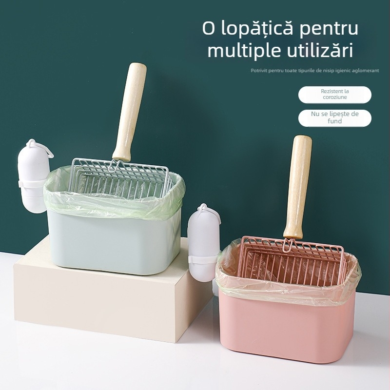 Lingură mare pentru nisip de pisică din oțel inoxidabil, cu găuri fine, nisip cu bentonită