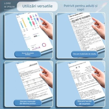 Dosar A4 cu mai multe compartimente, buzunare transparente pentru foi – organizator pentru elevi