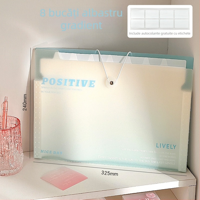 Wen Gu dosar cu gradient de culoare pentru foi de test – A4, 8 compartimente, din plastic