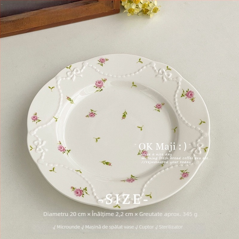 Farfurie ceramică pentru desert, rotundă și elegantă, pentru mic dejun și gustări