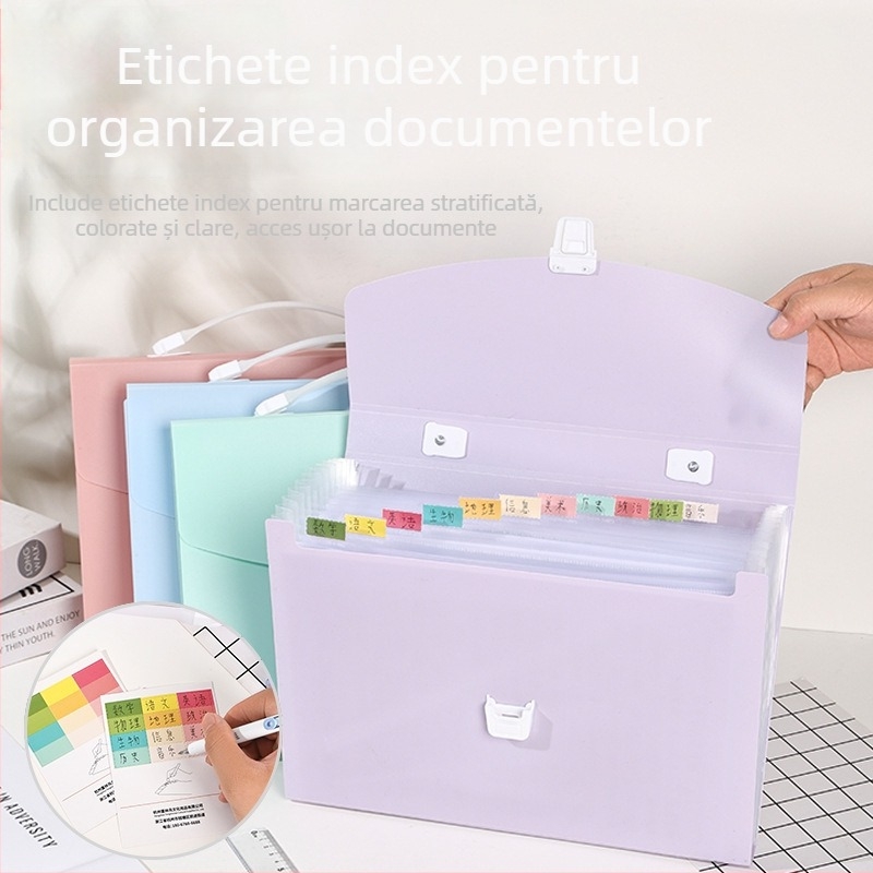 Mapă acordeon minimalistă, în stoc, portabilă, cu mai multe compartimente, dosar A4, geantă pentru elevi pentru depozitarea documentelor