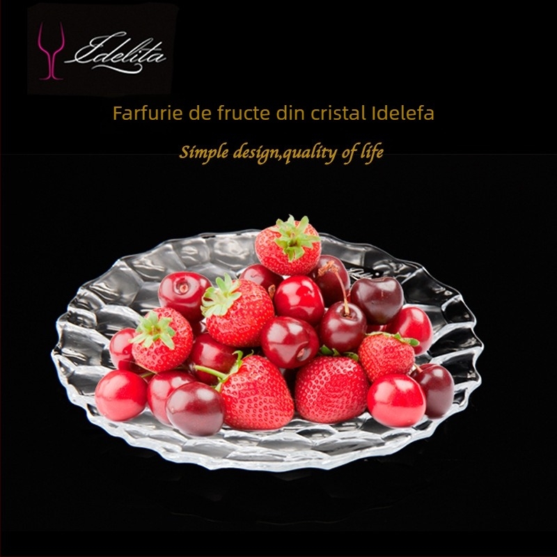 Platou de fructe din sticlă transparentă, cu model Water Cube