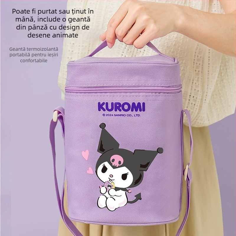 Cutie de prânz izolată, 3 niveluri, cu design desen animat, din oțel inoxidabil 316, protecție anti-arsuri, capacitate 2 L