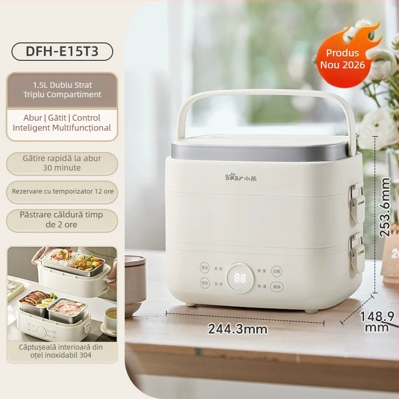 Bear cutie de prânz electrică DFH-E15Y6, izolată, portabilă, gătire la abur, 1,3–1,5 L
