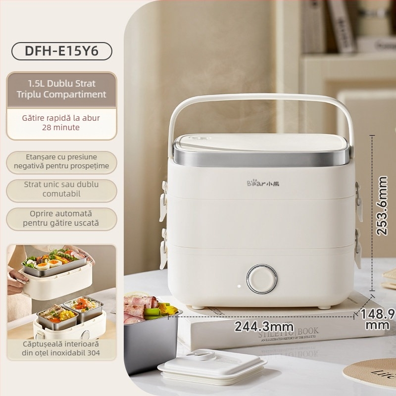 Bear cutie de prânz electrică DFH-E15Y6, izolată, portabilă, gătire la abur, 1,3–1,5 L