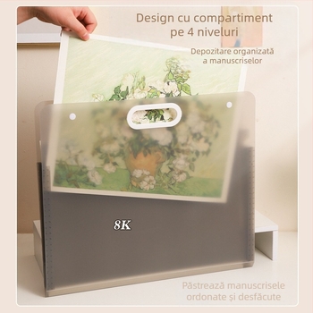 Album portabil 4K pentru schițe – organizator cu capacitate mare, dosar pentru desene și depozitare a hârtiei