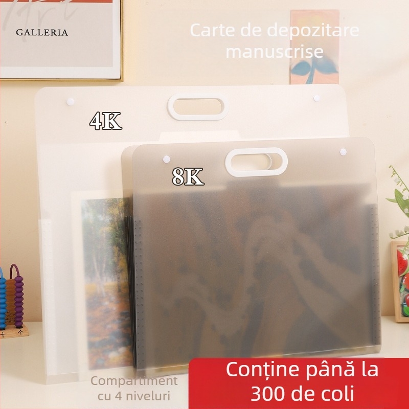Album portabil 4K pentru schițe – organizator cu capacitate mare, dosar pentru desene și depozitare a hârtiei