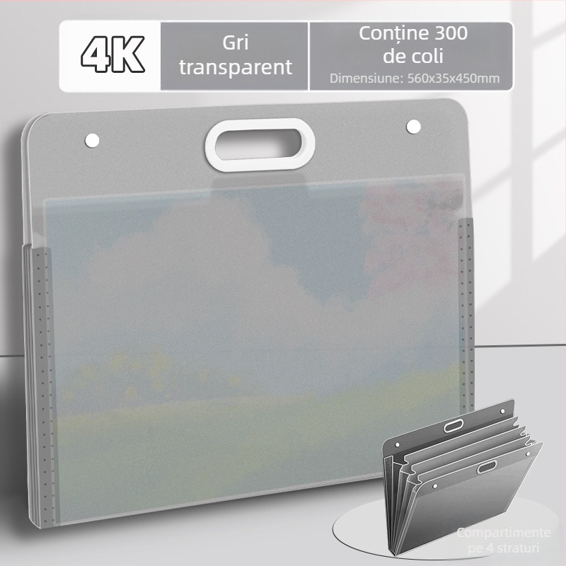 Album portabil 4K pentru schițe – organizator cu capacitate mare, dosar pentru desene și depozitare a hârtiei