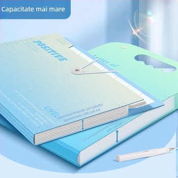 Mapă A4 Portabilă Tip Acordeon pentru Foi de Teste, Capacitate Mare, Straturi Multiple, Mâner de Transport, Finisaj Perlă