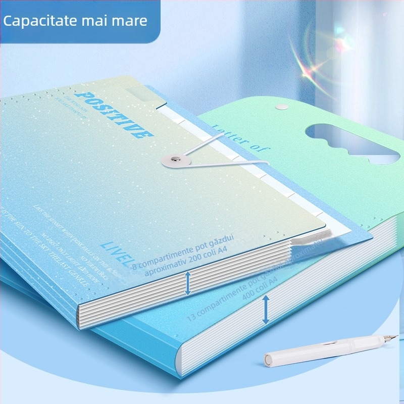 Mapă A4 Portabilă Tip Acordeon pentru Foi de Teste, Capacitate Mare, Straturi Multiple, Mâner de Transport, Finisaj Perlă