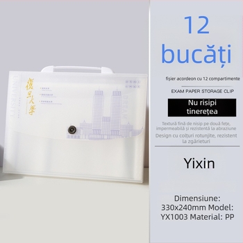 Portofoliu acordeon PP pentru elevi, cu ștampilă aurie, organizator de documente, capacitate mare, versiune îngroșată