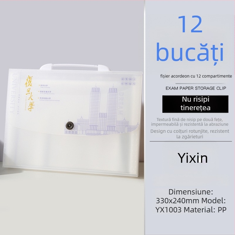 Portofoliu acordeon PP pentru elevi, cu ștampilă aurie, organizator de documente, capacitate mare, versiune îngroșată