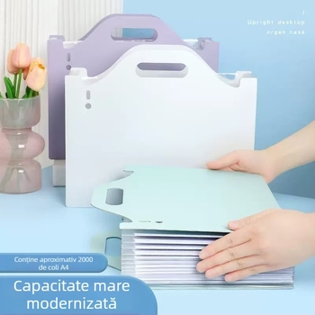 Mapă A4 tip acordeon cu 13 compartimente, capacitate mare pentru documente, organizator de birou pentru depozitare pe birou