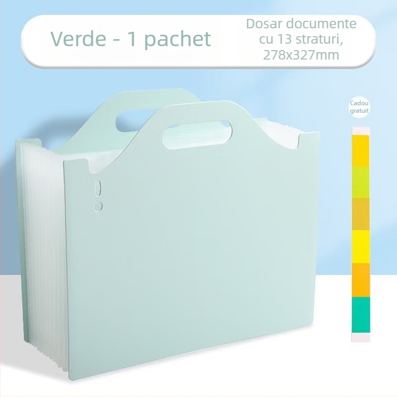 Mapă A4 tip acordeon cu 13 compartimente, capacitate mare pentru documente, organizator de birou pentru depozitare pe birou