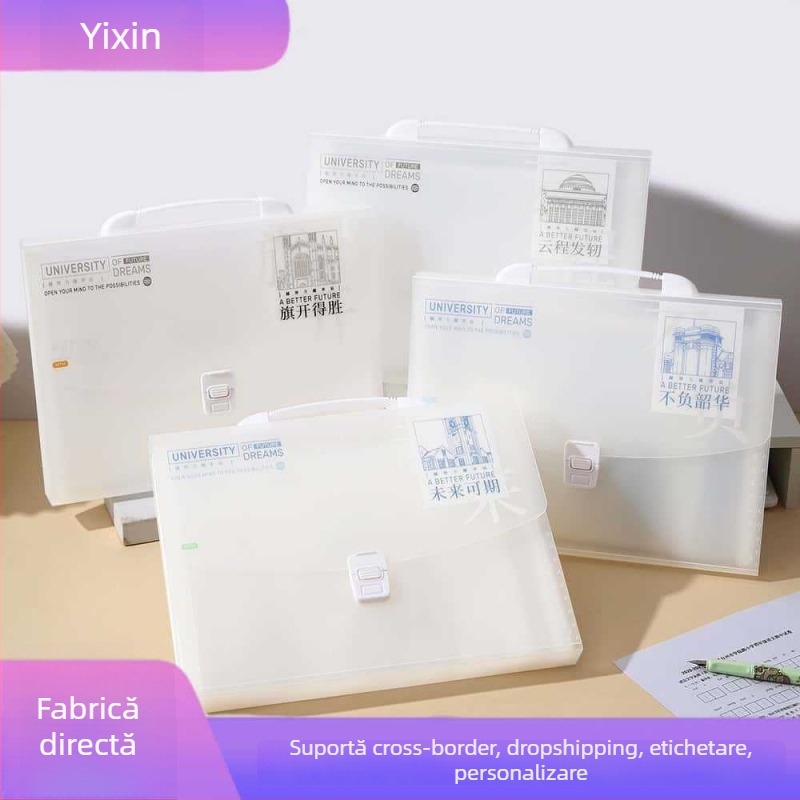 Organizator tip acordeon din PP pentru elevi, cu imprimeu text, 13 compartimente, capacitate mare pentru fișe de examen