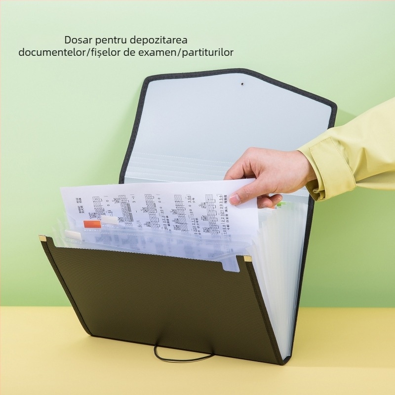 Mapă A4 tip acordeon cu curea, model diamant, spațiu mare pentru documente, 13 compartimente