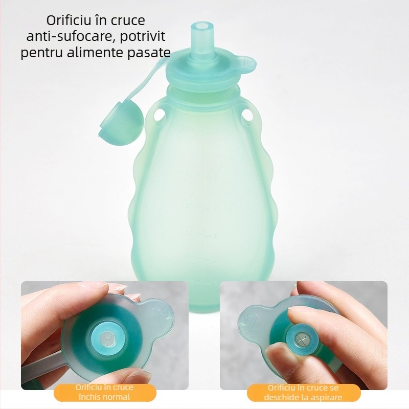 Pungă de stocare silicon pentru lapte de bebe și piure de fructe, portabilă, 180 ml, stil drăguț