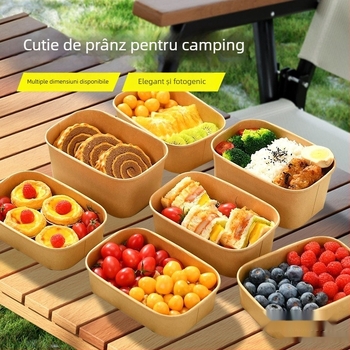 Cutie de prânz de unică folosință din hârtie kraft, pentru picnic și camping în aer liber – sushi