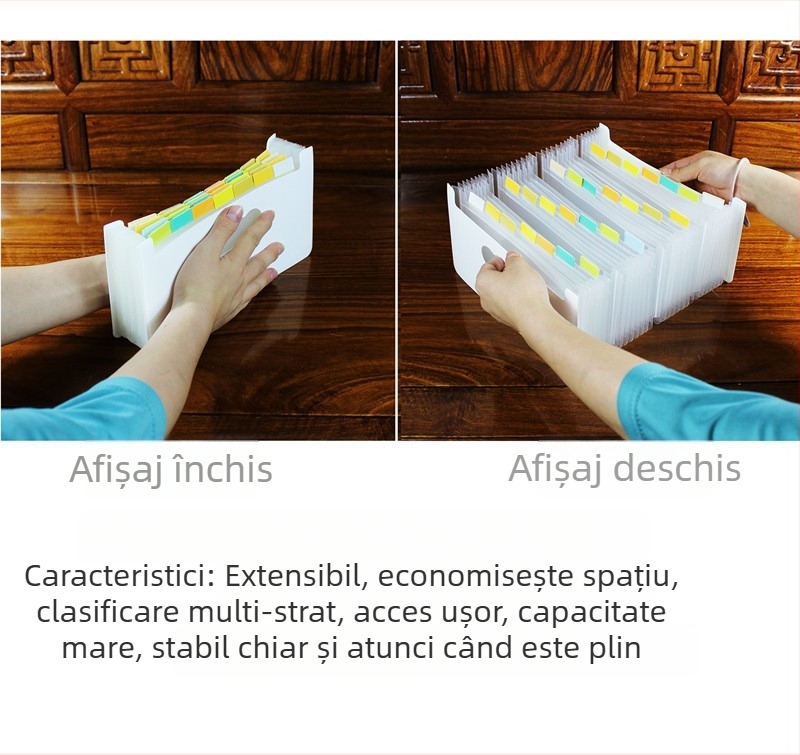 Organizator A6 mini acordeon, dosar de documente cu mai multe compartimente, husă compactă pentru chitanțe și papetărie