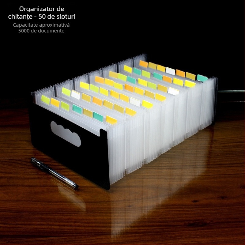 Organizator A6 mini acordeon, dosar de documente cu mai multe compartimente, husă compactă pentru chitanțe și papetărie