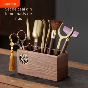 Set ceremonie ceai din lemn de nuc — Șase Domni ai ceaiului, accesorii pentru masă de ceai, instrumente pentru prepararea ceaiului, cuțit de ceai, clips pentru ceai