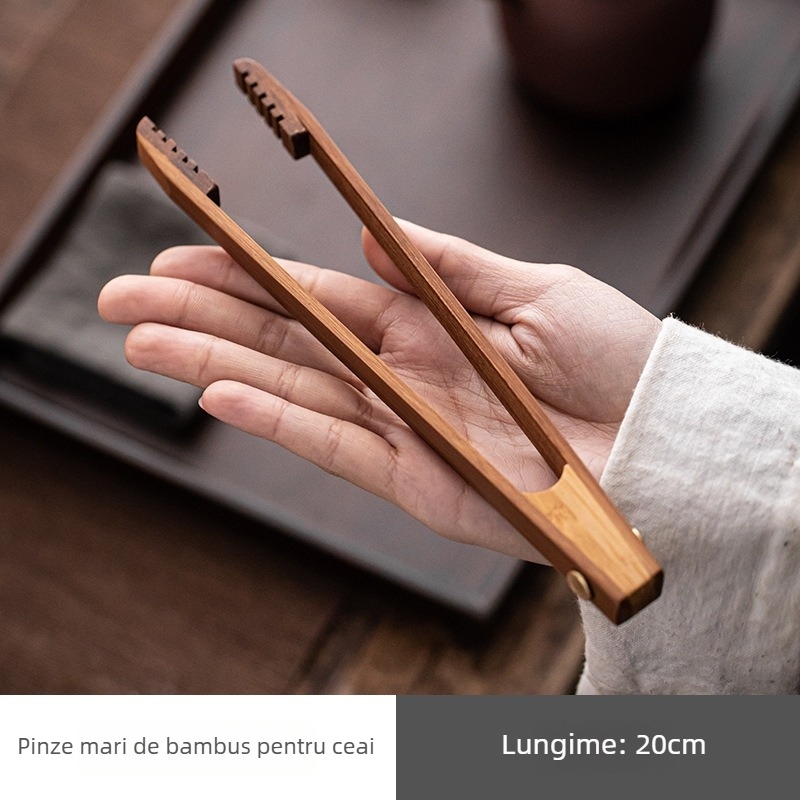 Clema de ceai din bambus și pensetă pentru ceașcă, set Kung Fu pentru ceai, accesorii antiderapante pentru ceașcă, clemă mare pentru ceașcă, protecție împotriva arsurilor, accesorii Six Gentlemen