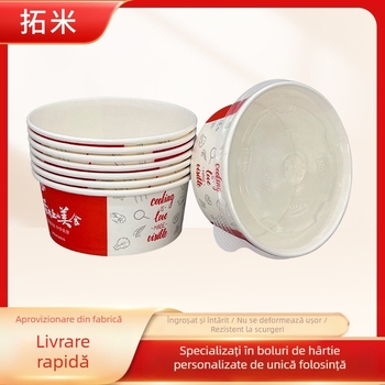 Vas de salată din hârtie, circular, de unică folosință, cu capac, pentru ambalare la pachet