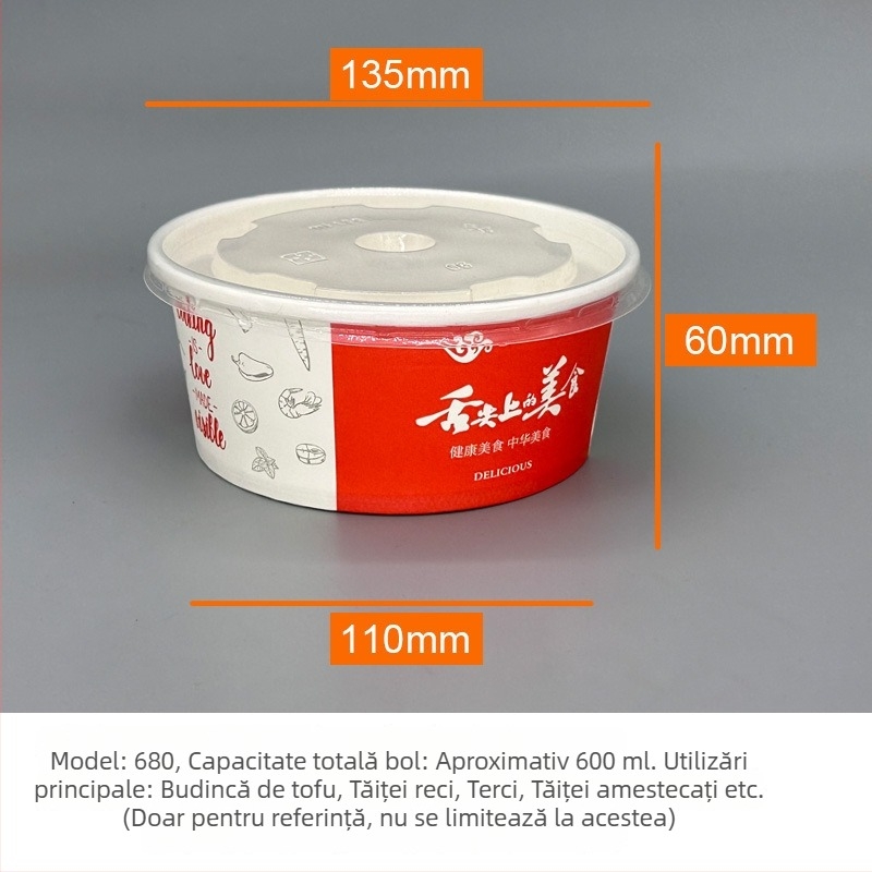 Vas de salată din hârtie, circular, de unică folosință, cu capac, pentru ambalare la pachet
