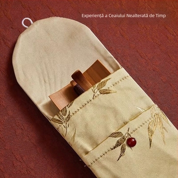 Accesorii pentru ceremonia Gongfu a ceaiului, în stil chinezesc, cu sac textil de depozitare, foarfece de ceai și Clești de ceai, set de șase piese