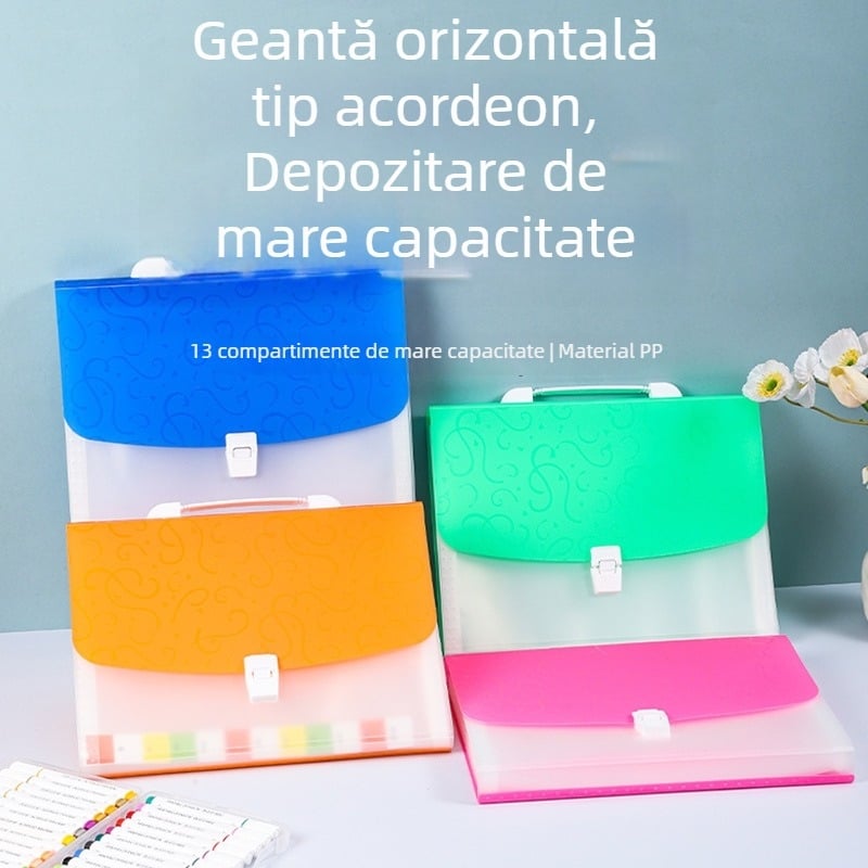 Organizator portabil de tip acordeon A4, 13 compartimente pentru documente